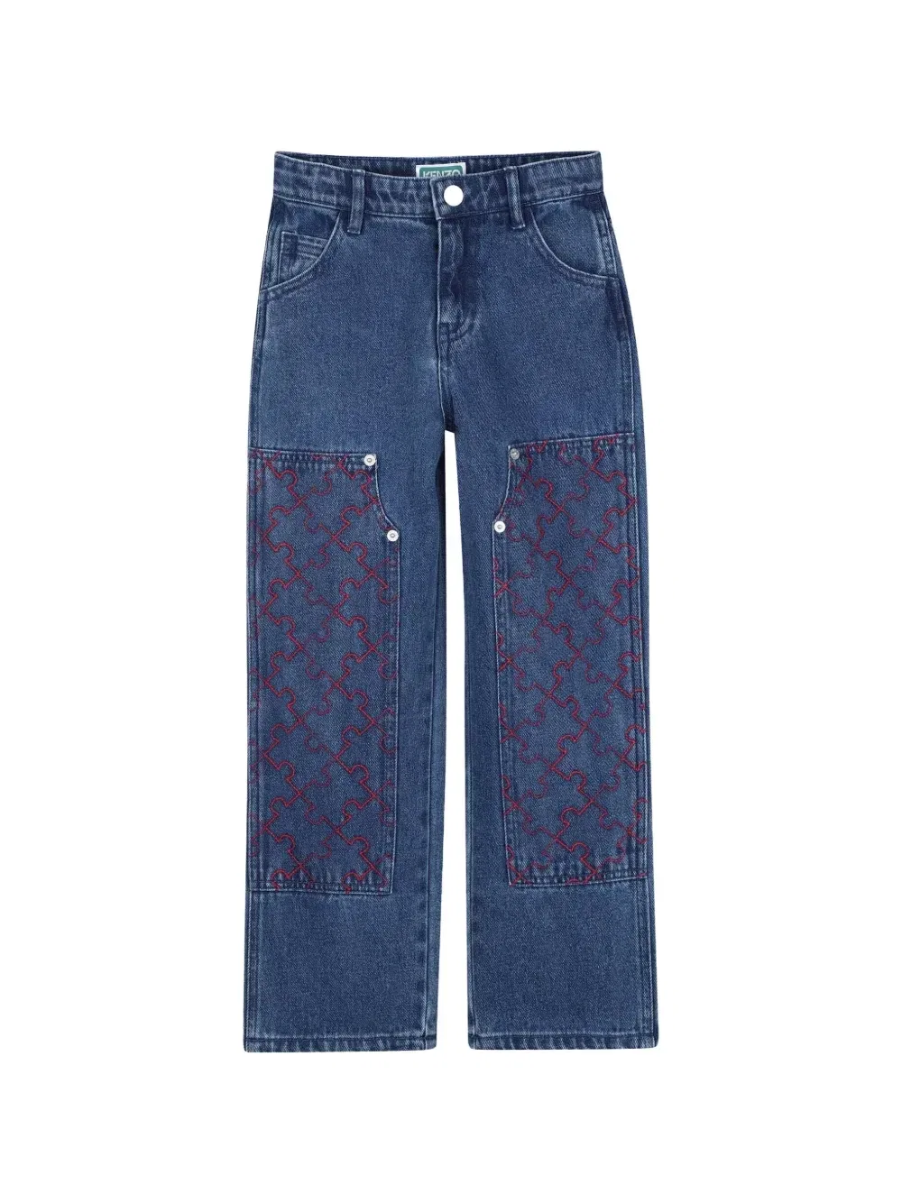 Джинсы с вышитыми пазлами и панелями Kenzo Kids, синий