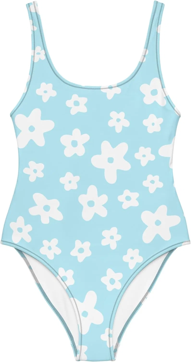 Женский цельный купальник с цветочным принтом, White