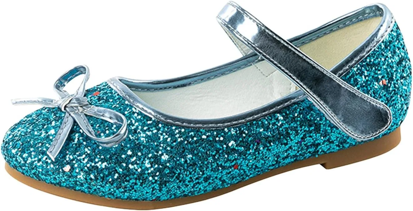 Детские туфли для девочек с блестками, принтом, модель Girls Glitter Princess Dress Shoes, Blue