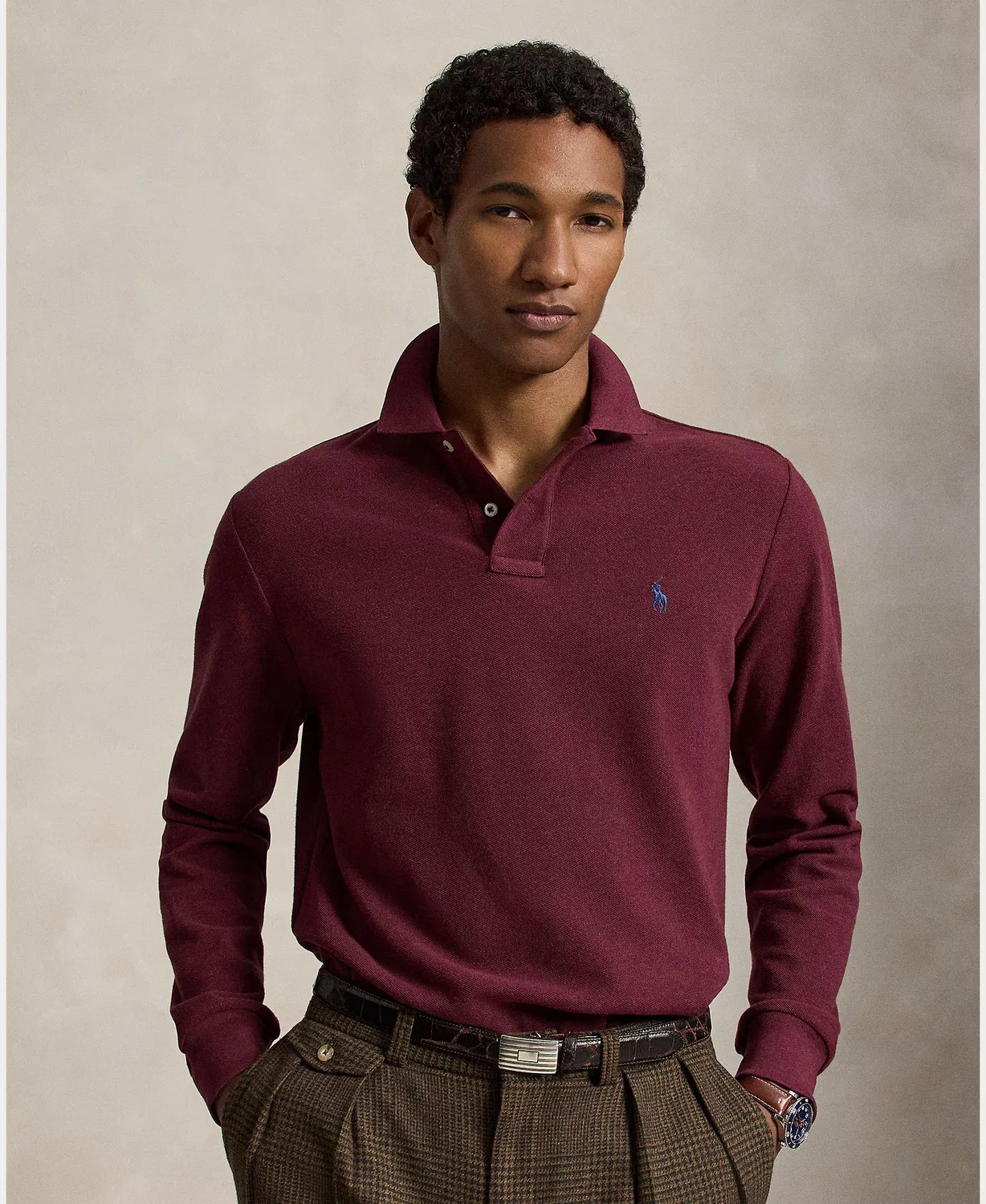 Рубашка с длинным рукавом, Polo Piqué Fit, Polo Ralph Lauren, гранатовый