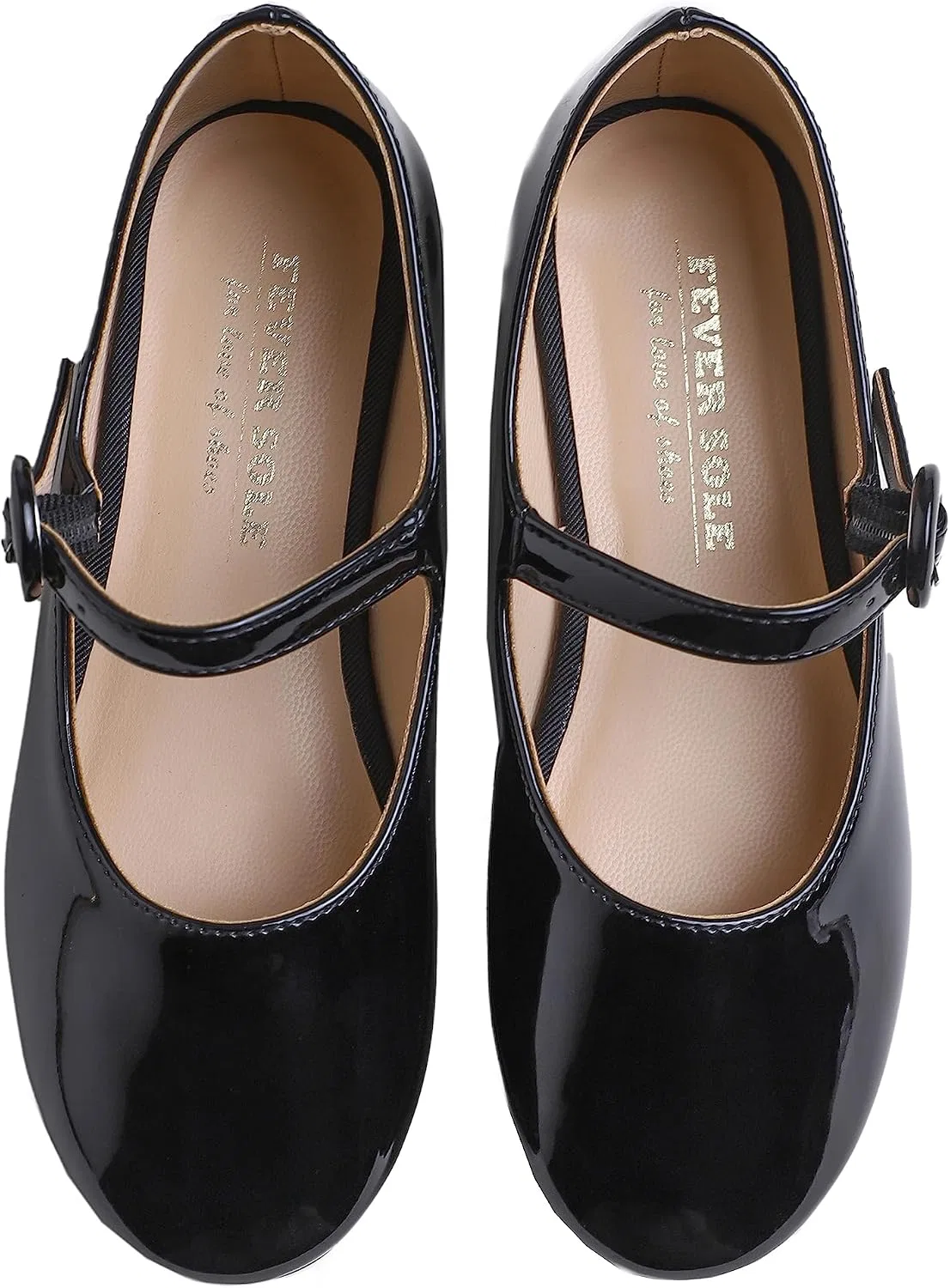 Детские туфли для девочек с пряжкой FEVERSOLE, Vegan Leather Buckle Patent Black — фото 4