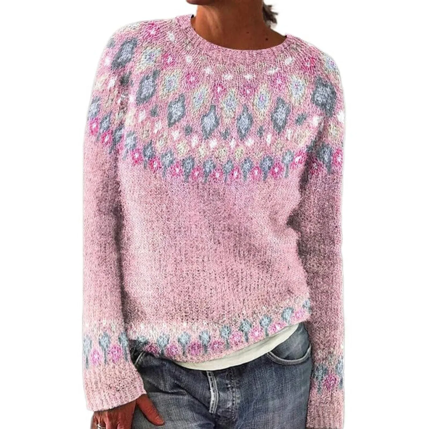 Женский свитер с принтом Fair Isle Nordic Sweater, Pink