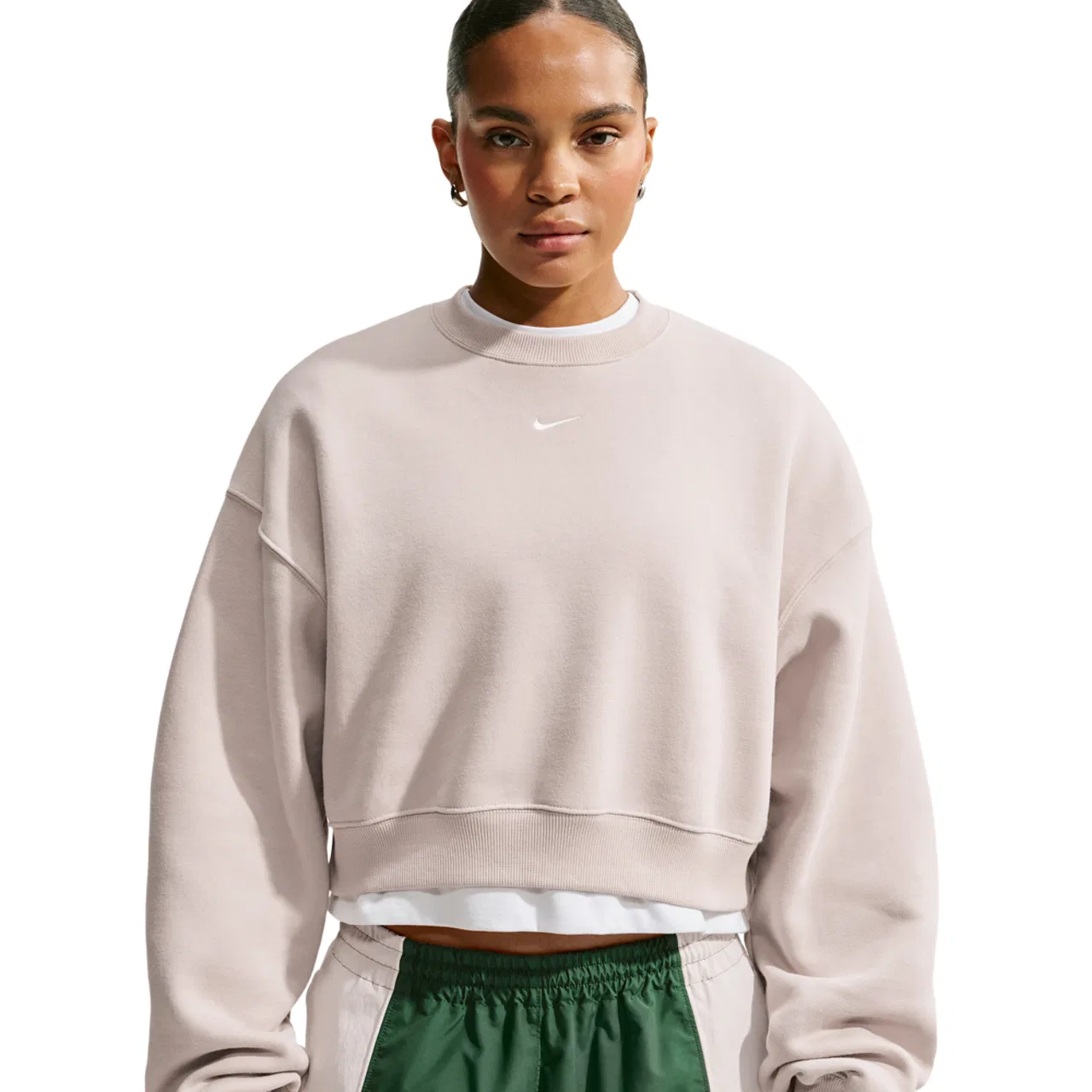 Женский свитшот с укороченной длиной и спущенным плечом Nike Studio Fleece, Sail/Cream Ii