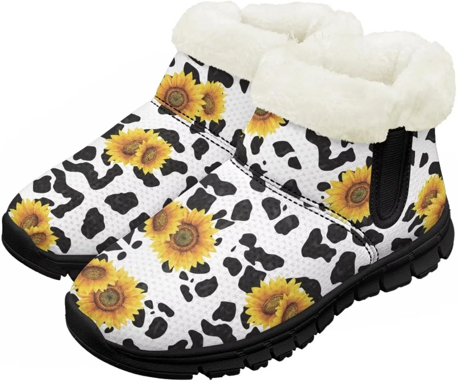 Детские зимние ботинки для мальчиков с мехом Pzuqiu, Cow Print Sunflower