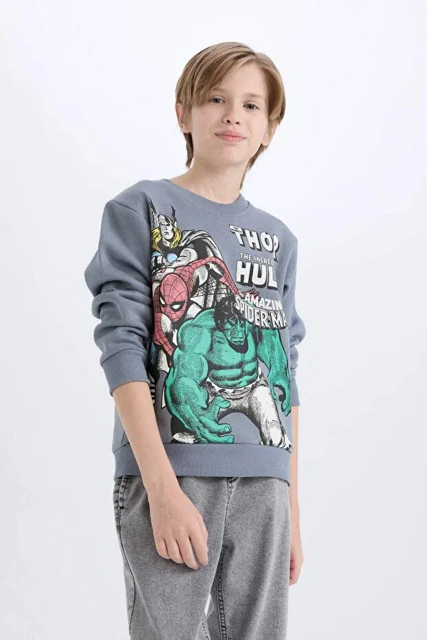 Детские свитшот для мальчиков с принтом Marvel Comics Crew Neck Defacto, Gray-Gr171 — фото 4