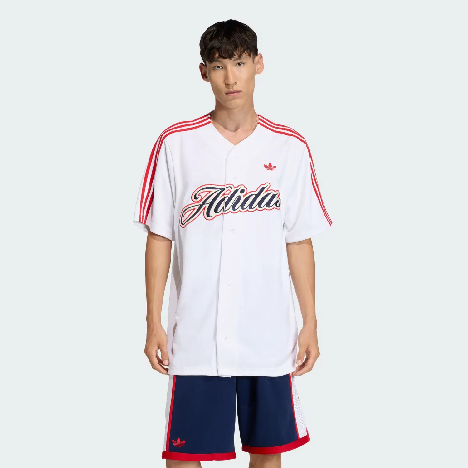 Мужская бейсбольная джерси свободного кроя Summer League Varsity Baseball Jersey Adidas Originals, белый/алый