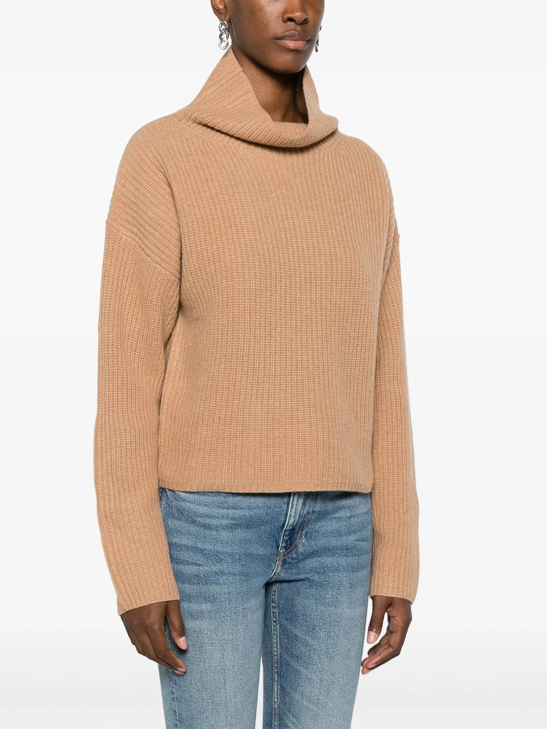 Свитер с высоким воротником изChunky Knit Polo Ralph Lauren, светло-коричневый — фото 4