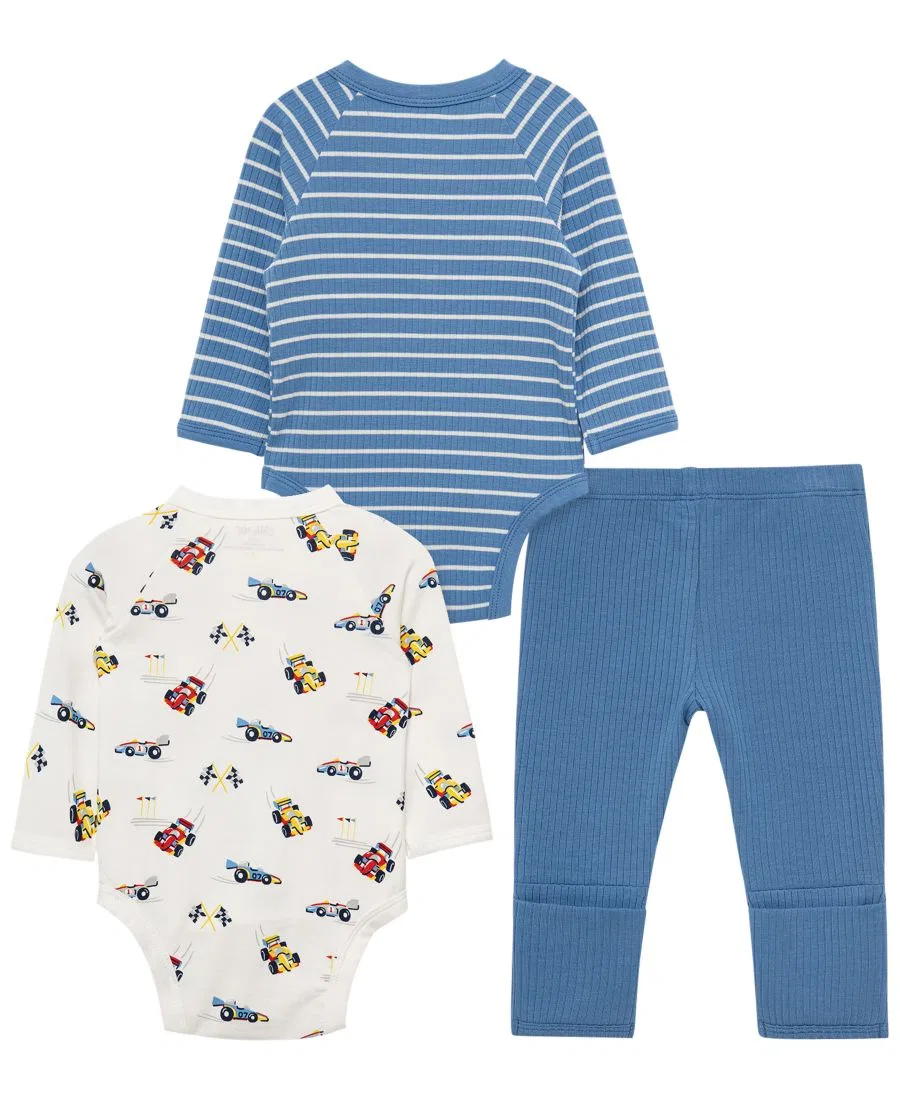 Комплект из 2 боди с длинным рукавом и штанов Grand Prix Cars Little Me, White/Blue — фото 2