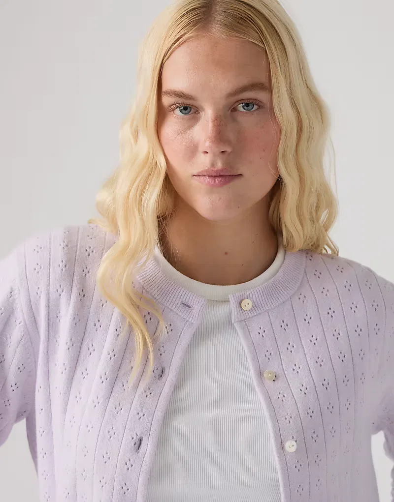 Кардиган Levi's Supersoft с ажурным узором и круглым вырезом, сиреневый — фото 3