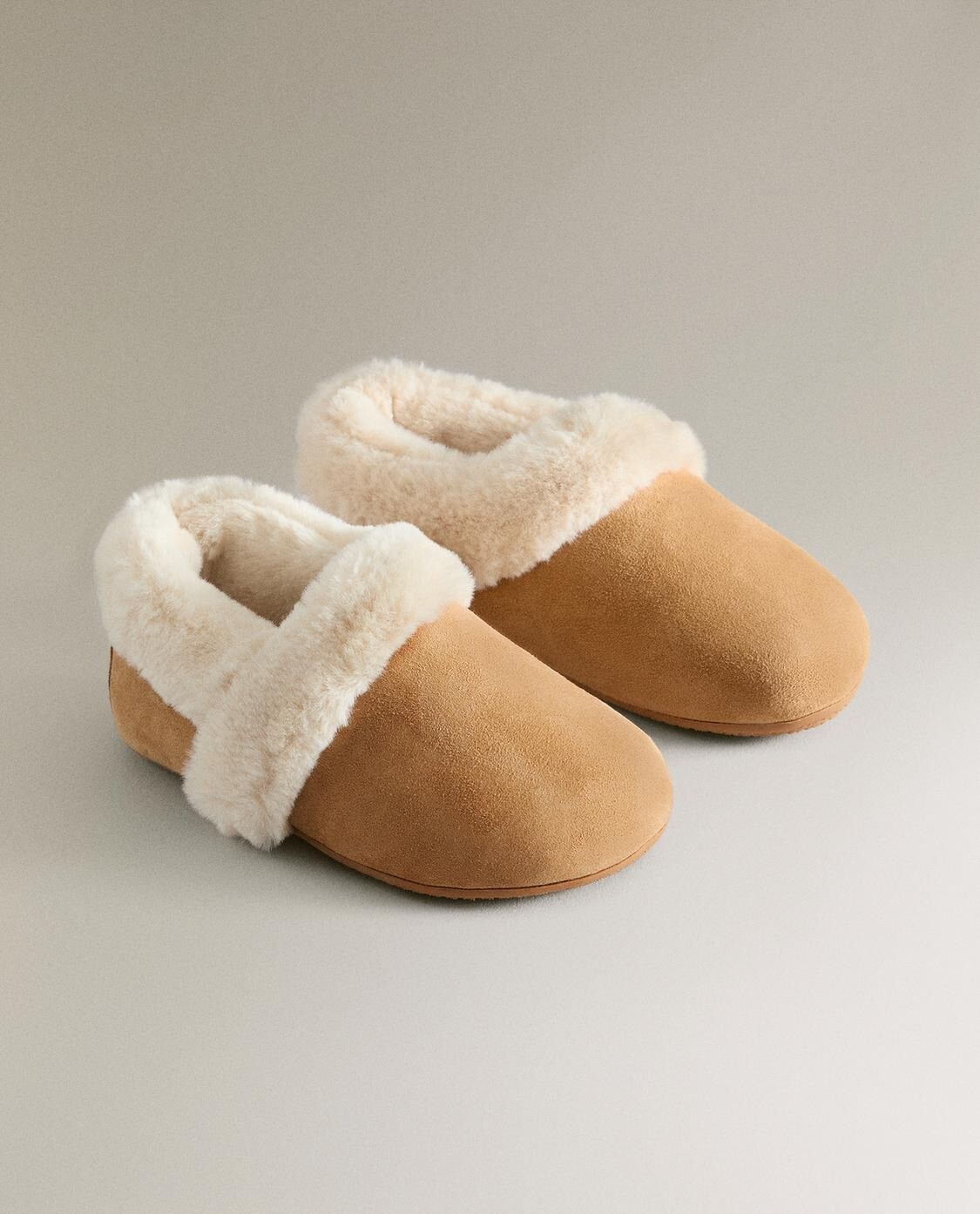 Детские тапочки Zara Home Cosy Leather, коричневый/белый — фото 2