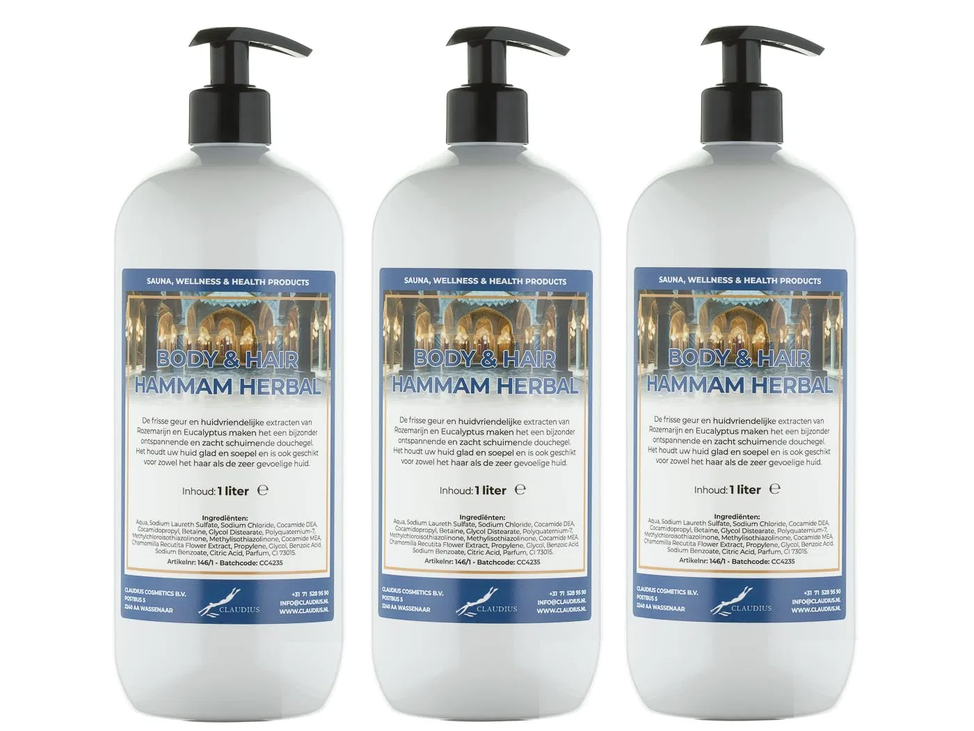 Набор для душа и волос 2-в-1 Hammam Herbal, 3 x 1 л, Claudius