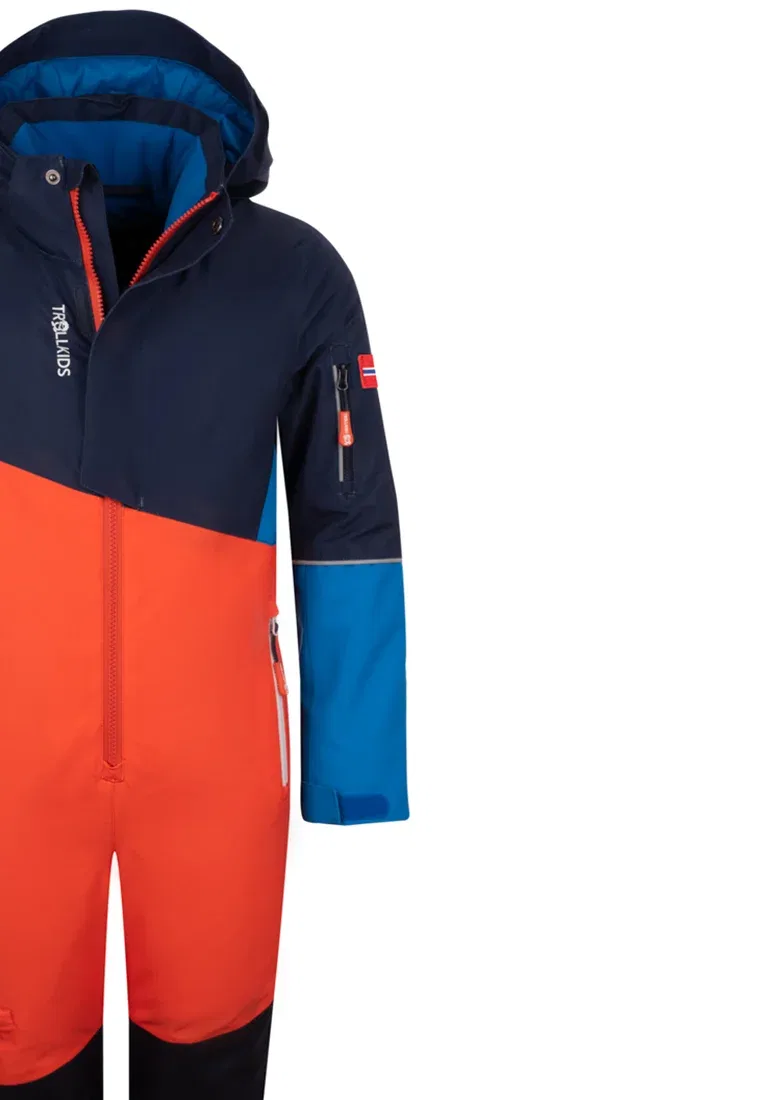 Детский зимний комбинезон Hallingdal унисекс - зимний комбинезон Trollkids, Flame Orange/Medium Blue/Navy — фото 3