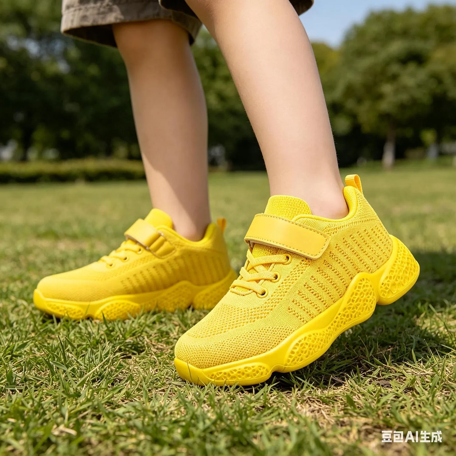 Детские кроссовки для девочек с дышащим трикотажем Hetios, Yellow — фото 2