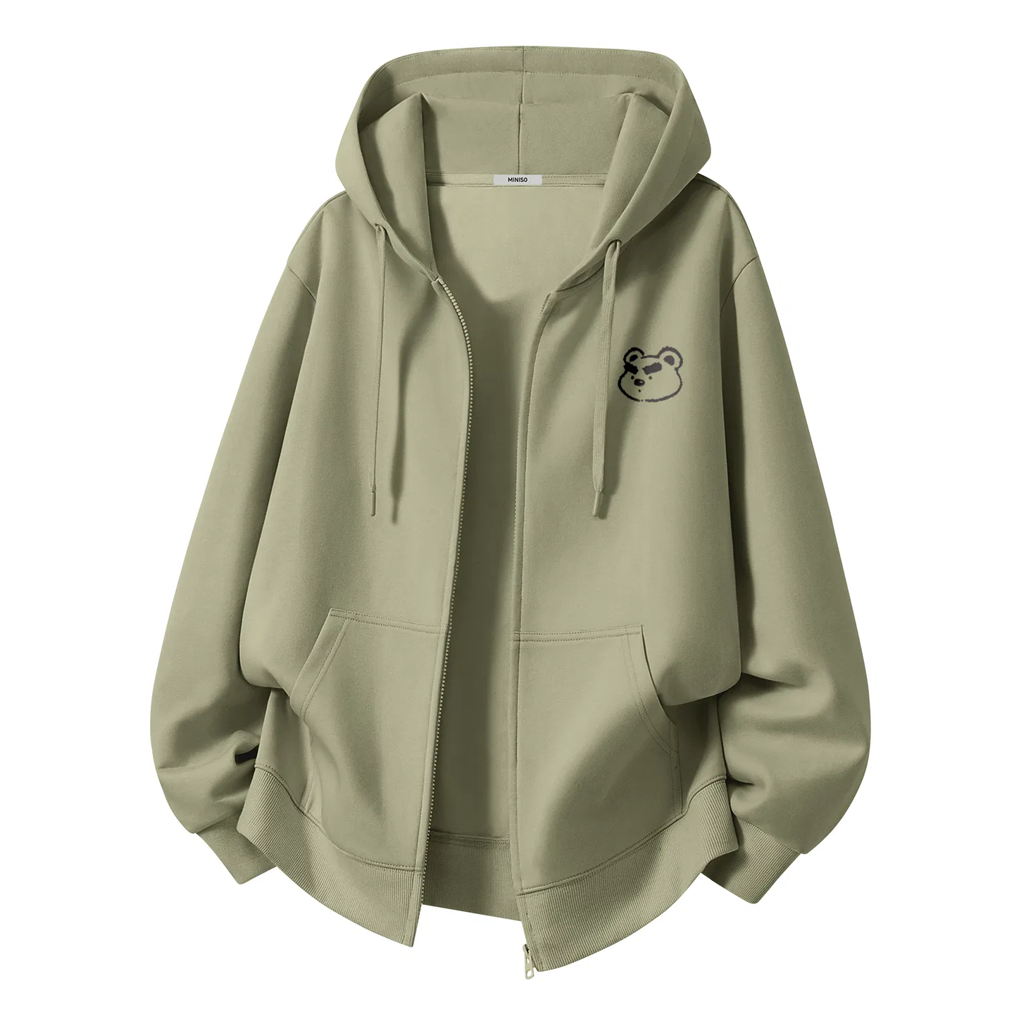 Детский свитшот с принтом Thick Brow Bear Chest Label MINISO, Gray Pea Green