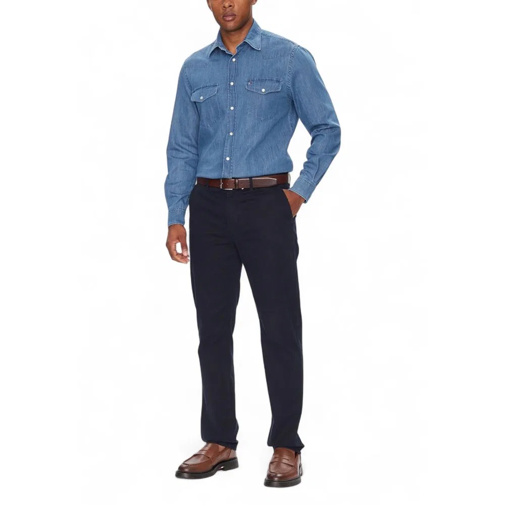 Мужская рубашка с длинным рукавом из легкого денима Light Blue Denim Tommy Hilfiger, Light Blue — фото 3