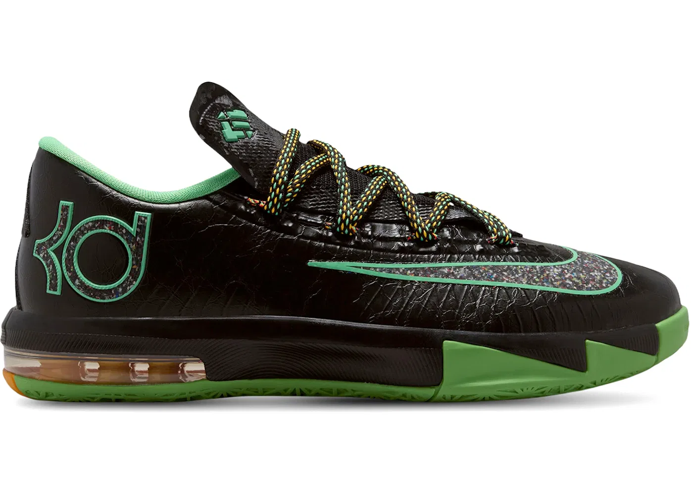 Детские кроссовки для мальчиков с контрастной подошвой Nike KD 6, Black/Multi-Color/Light Lucid Green