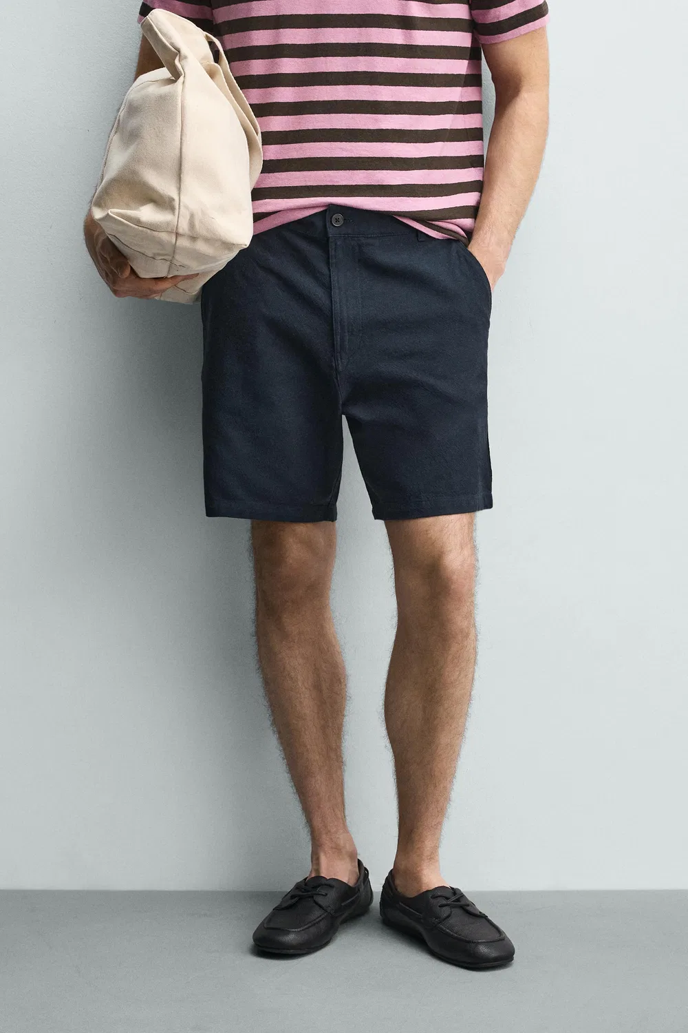 Текстурированные бермудские шорты стандартного кроя ZARA, Navy Blue — фото 2