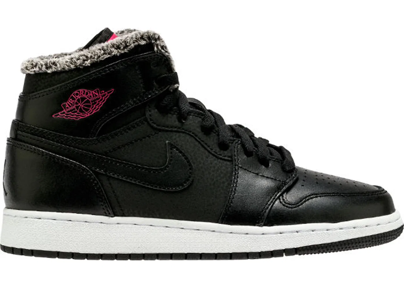 Детские кроссовки Lifestyle с принтом из флиса Jordan 1 Retro High Jordan, Black/Deadly Pink-White