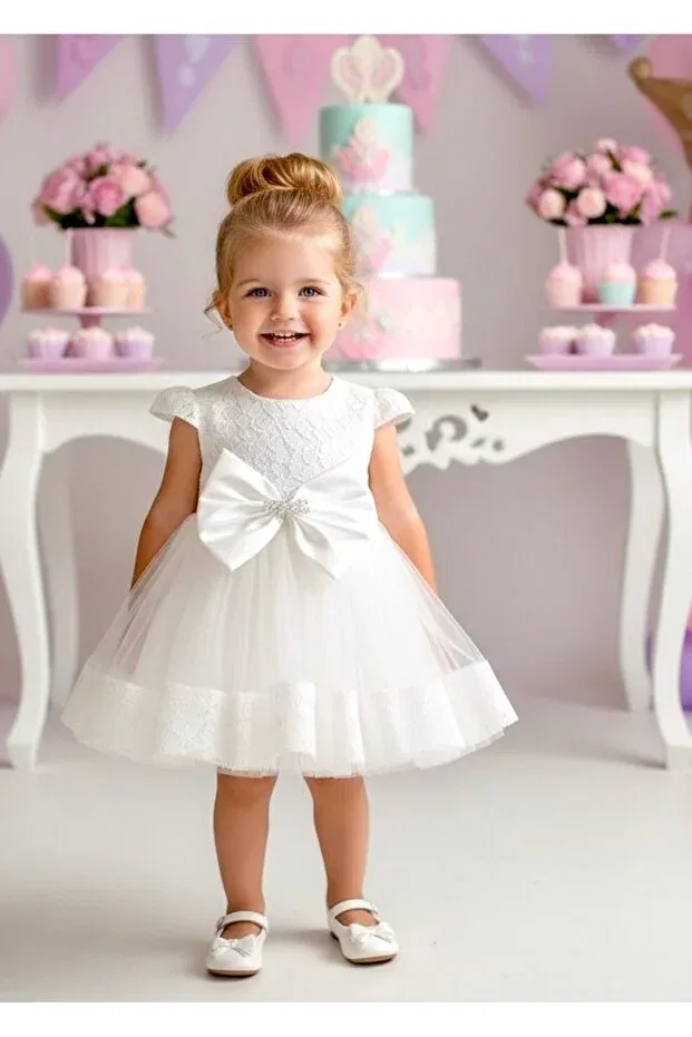 Детское платье для девочек из тюля с бантом Miaras Baby, White — фото 2