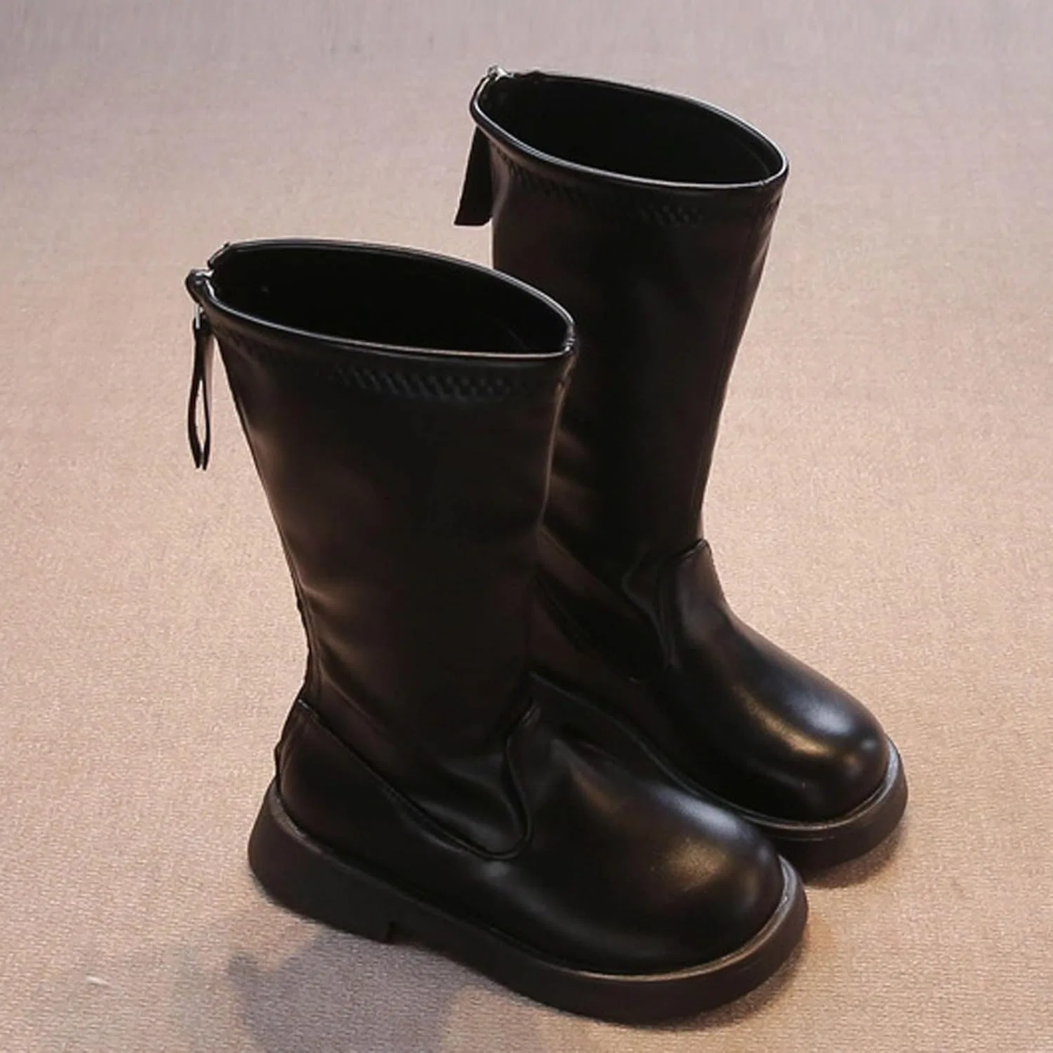 Детские зимние ботинки для девочек с молнией White Combat Boots, Black — фото 4