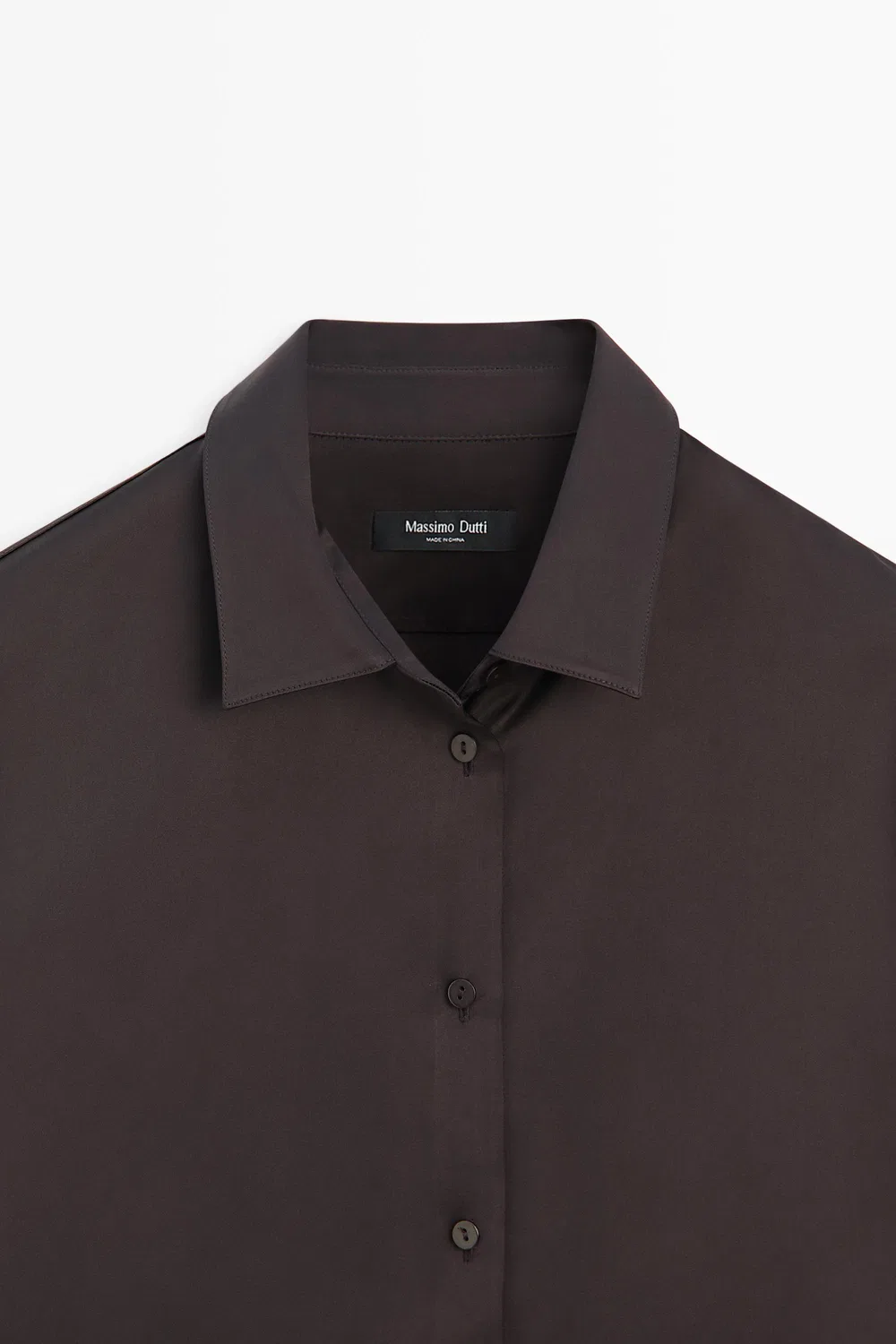 Рубашка Massimo Dutti, атласная, струящаяся, шоколадная — фото 4