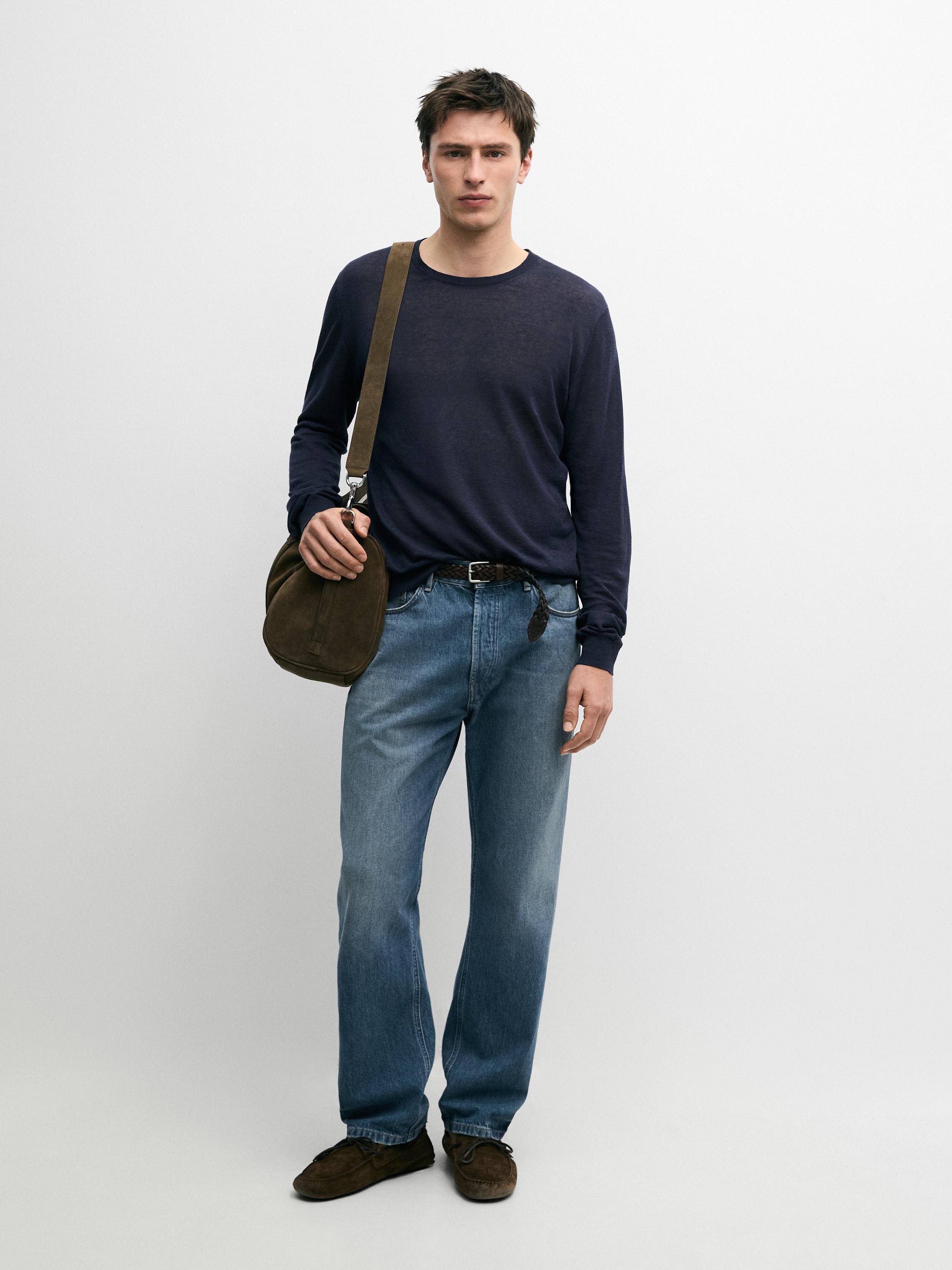 Джемпер Massimo Dutti Linen And Cashmere Knit Crew Neck, темно-синий — фото 2