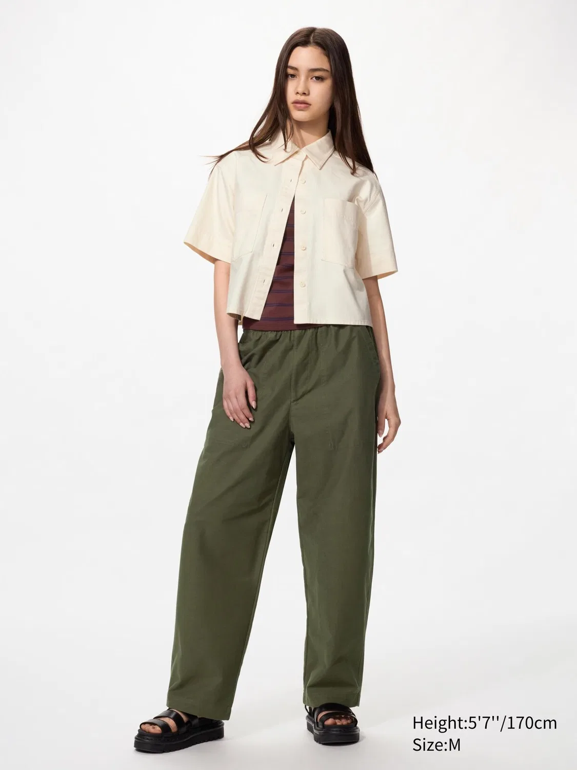 Брюки Uniqlo, рабочие из трикотажа, бежевые — фото 2