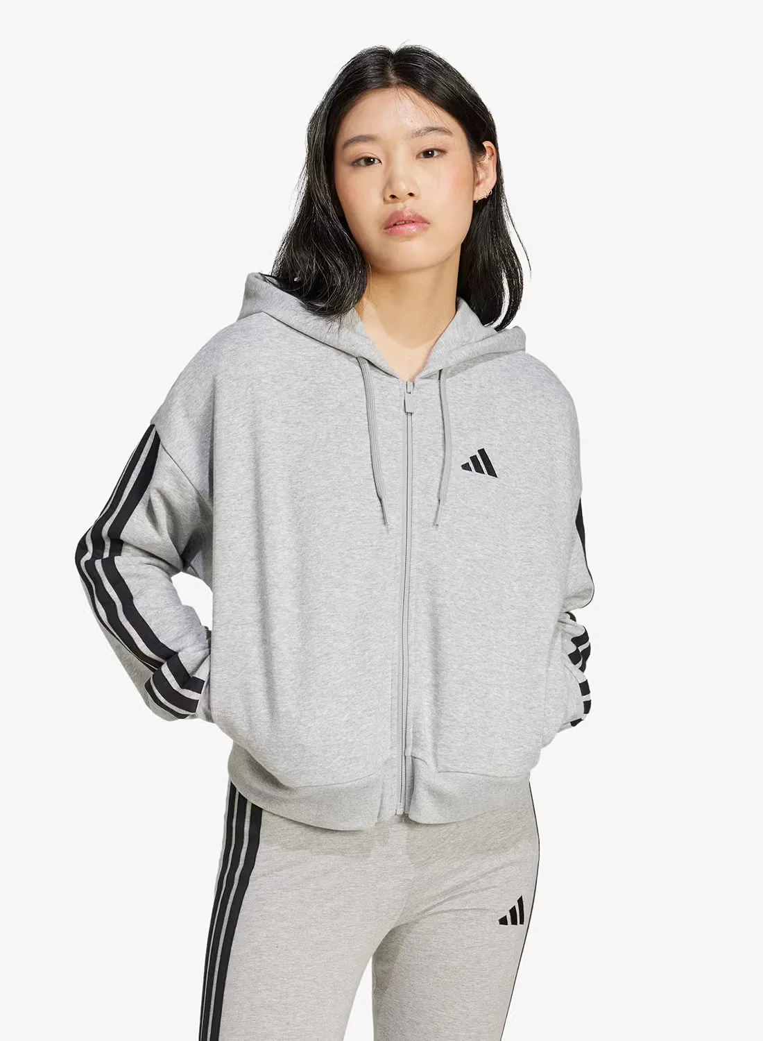 Худи с молнией из французского футера 3-Stripes Adidas, серый