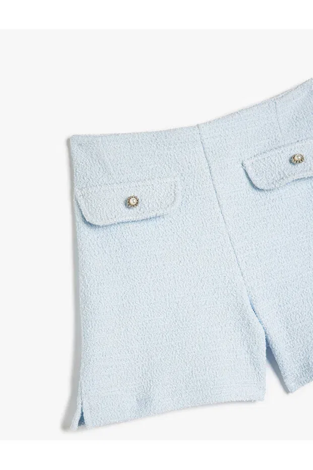 Детские шорты для девочек с карманами Cotton pocket detailed tweed shorts with elastic waist Koton, Blue — фото 4