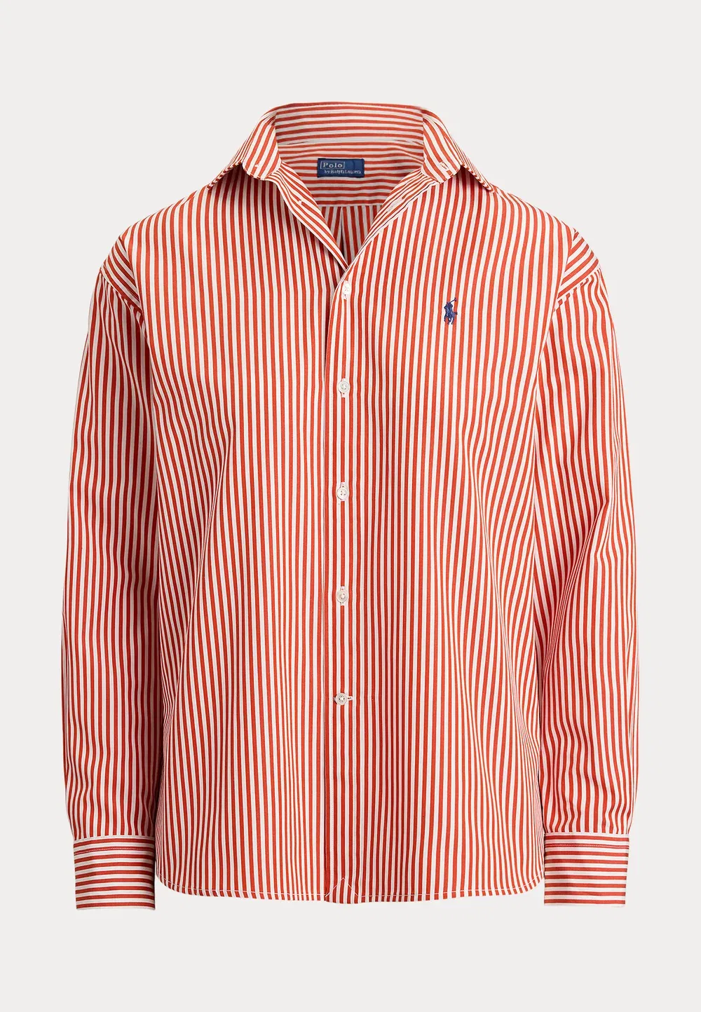 Свободная полосатая хлопковая рубашка - блузка на пуговицах Polo Ralph Lauren, Orange Leaf/White — фото 4