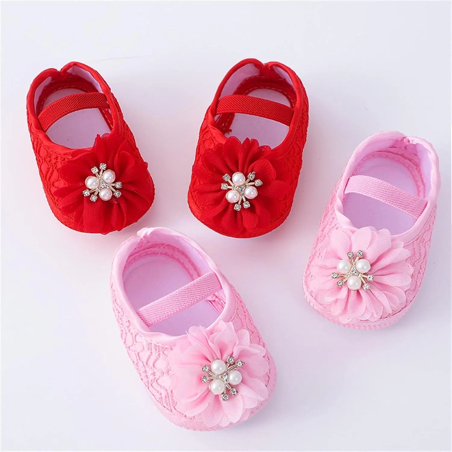 Детские туфли для девочек с жемчугом и цветком Princess Shoes, White — фото 4