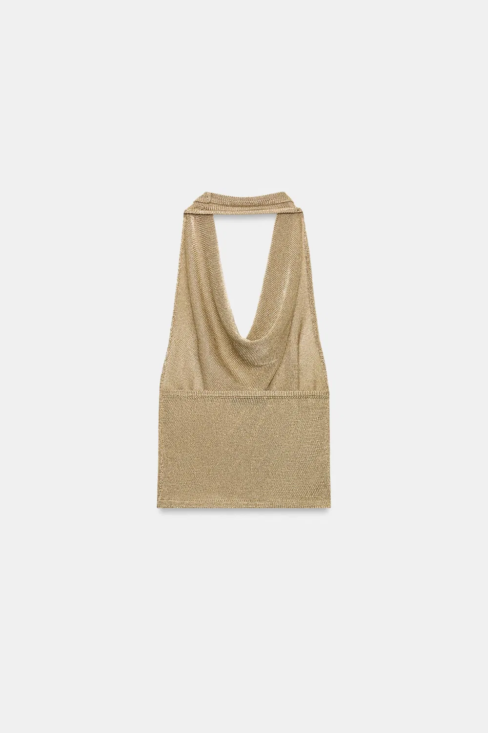 Вязаный топ с металлизированной нитью и завязками на шее ZARA, Golden — фото 4