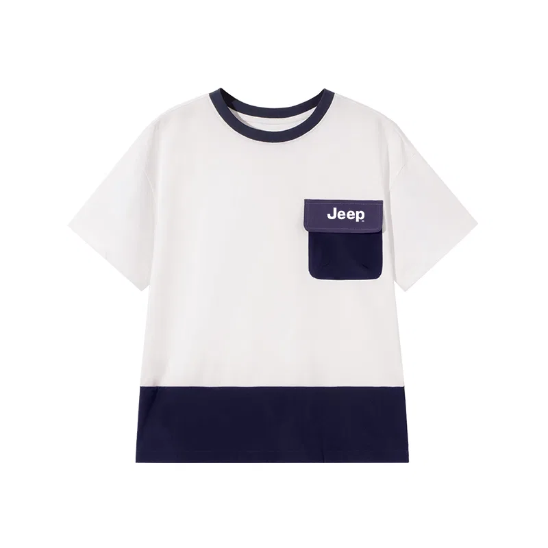 Детская футболка с принтом Jeep, Beige Gray/E White Logo Pocket Silicone K — фото 4