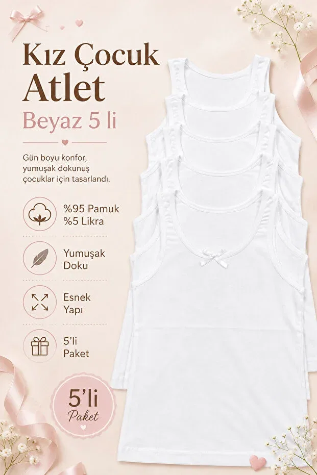 Детский топ для девочек на широких бретелях комплект 5 шт Nicoletta, White