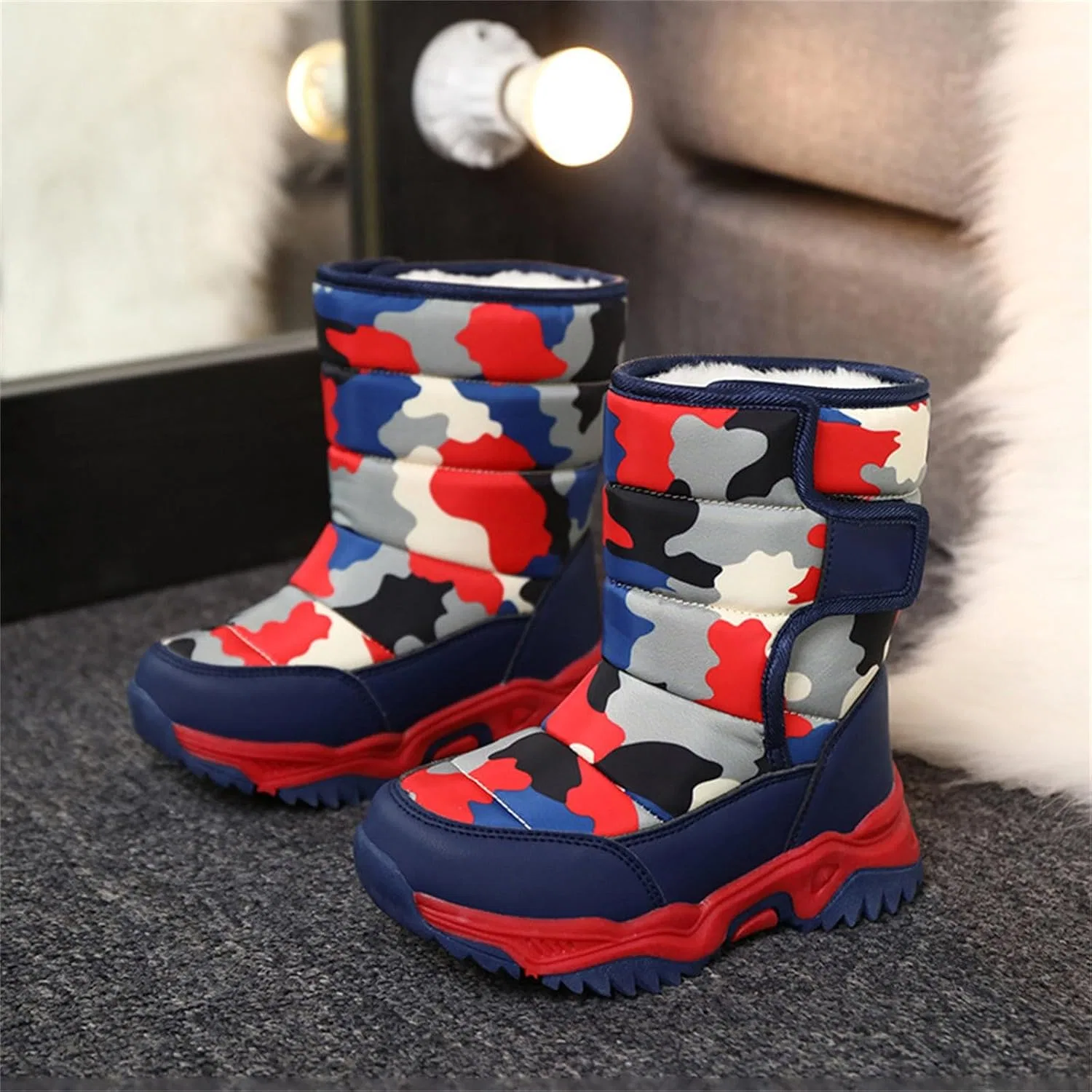 Детские зимние сапоги для девочек с принтом камуфляж Snow Camouflage, Red — фото 2