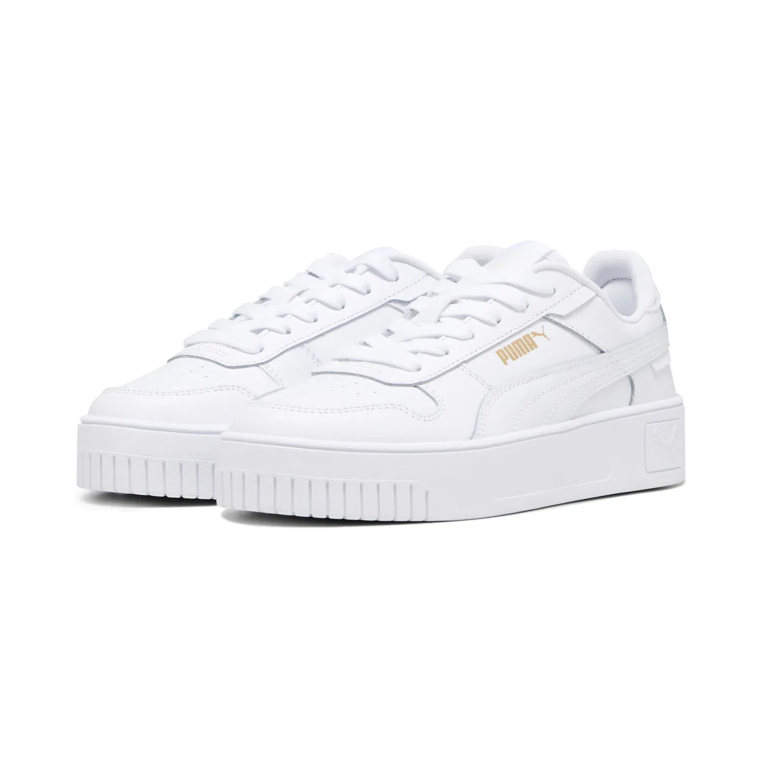 Детские кожаные кроссовки с платформой Puma, White/Gold