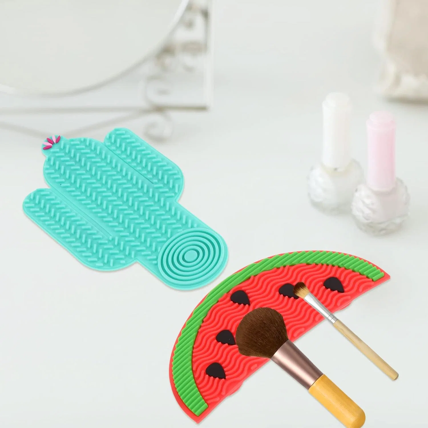Набор для чистки кистей Silicone Cleaning Mat, PACKOVE, 2 шт, 15x7x0.5 см, Watermelon Cactus — фото 4