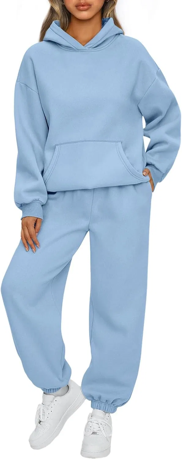 Женский комплект из свитшота и джоггеров Oversized с капюшоном, светло-синий