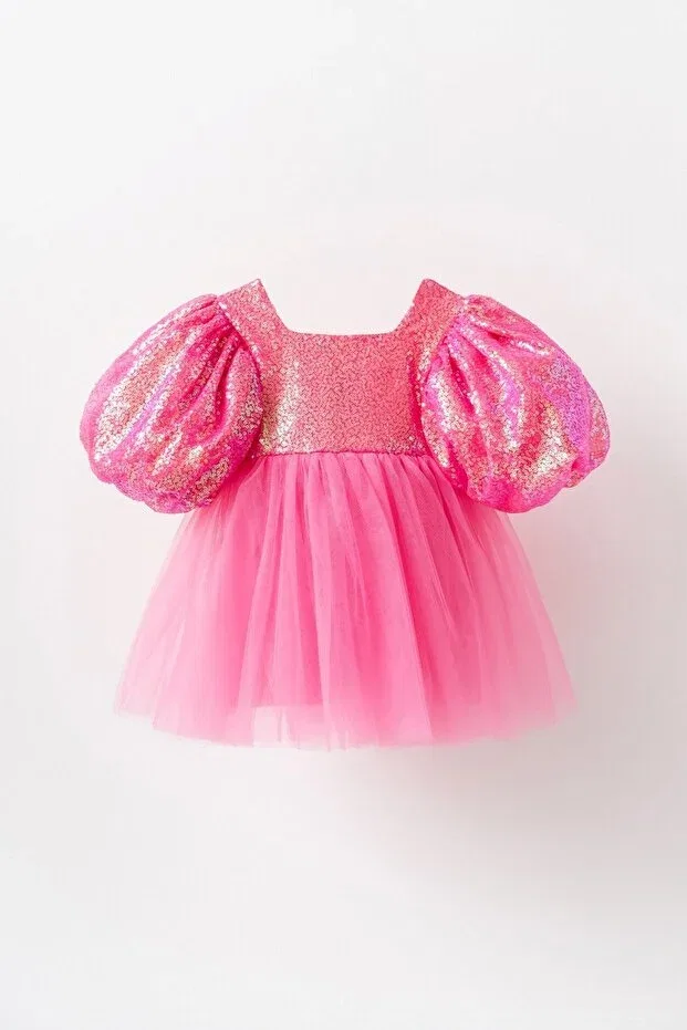 Детское платье для девочек с коротким рукавом Balloon Sleeve Banamio, Pink