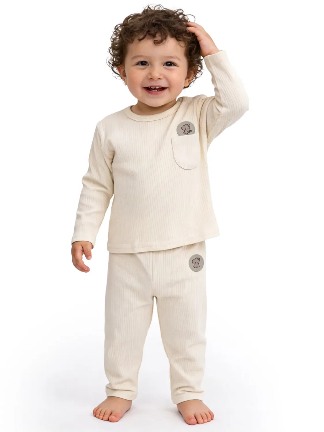 Комплект из футера с длинным рукавом Babies Basic, кремовый
