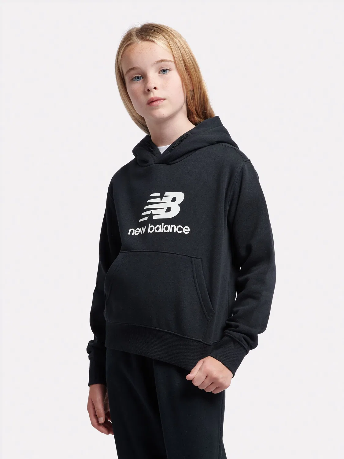 Худи New Balance Black Brush Back Stacked Logo, черный