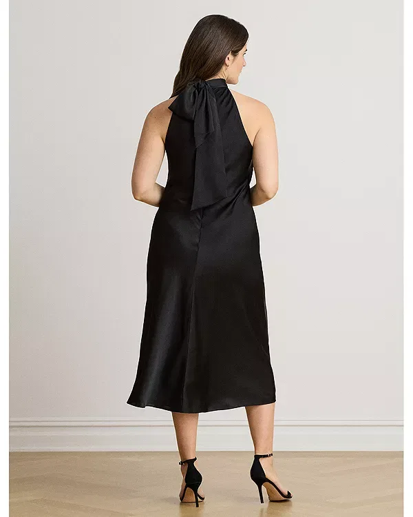 Женское платье с запахом без рукавов Tie back charmeuse halter cocktail dress Ralph Lauren, черный — фото 3