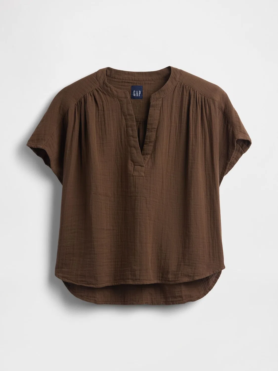 Блуза свободного кроя, гауза, Oversized Split-Neck Gap, коричневый