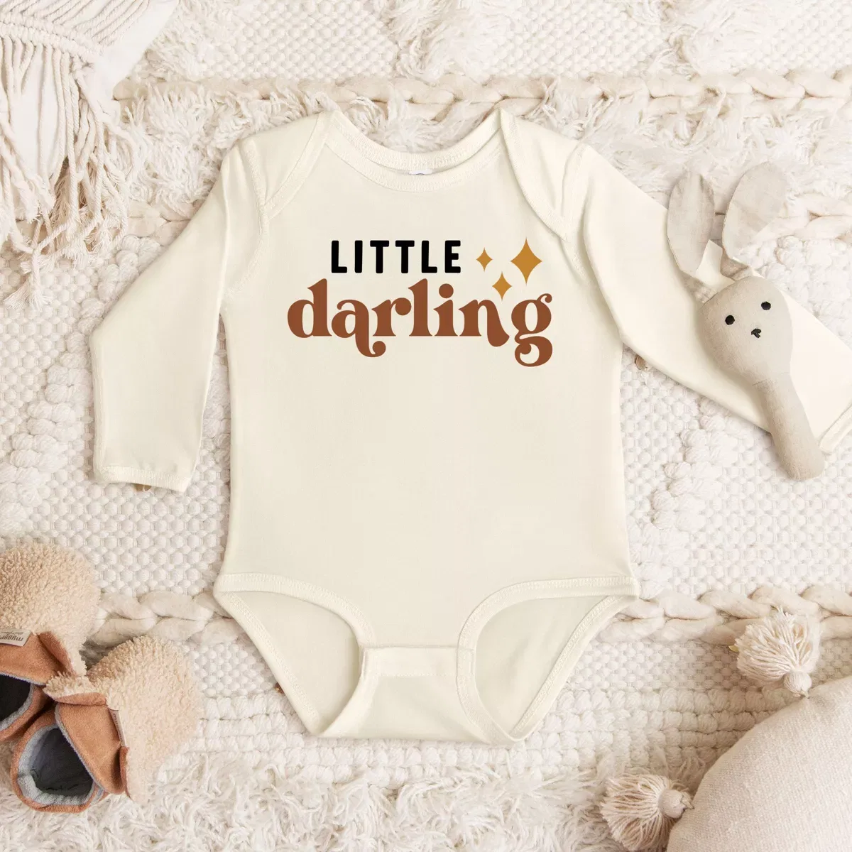 Детское боди с длинным рукавом Boho Little Darling The Juniper Shop, Natural — фото 3