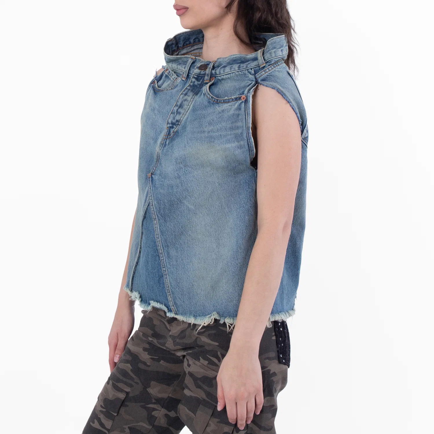 Топ без рукавов из денима Balenciaga True Blue Sleeveless Denim Asymmetrical Top, True Blue — фото 3