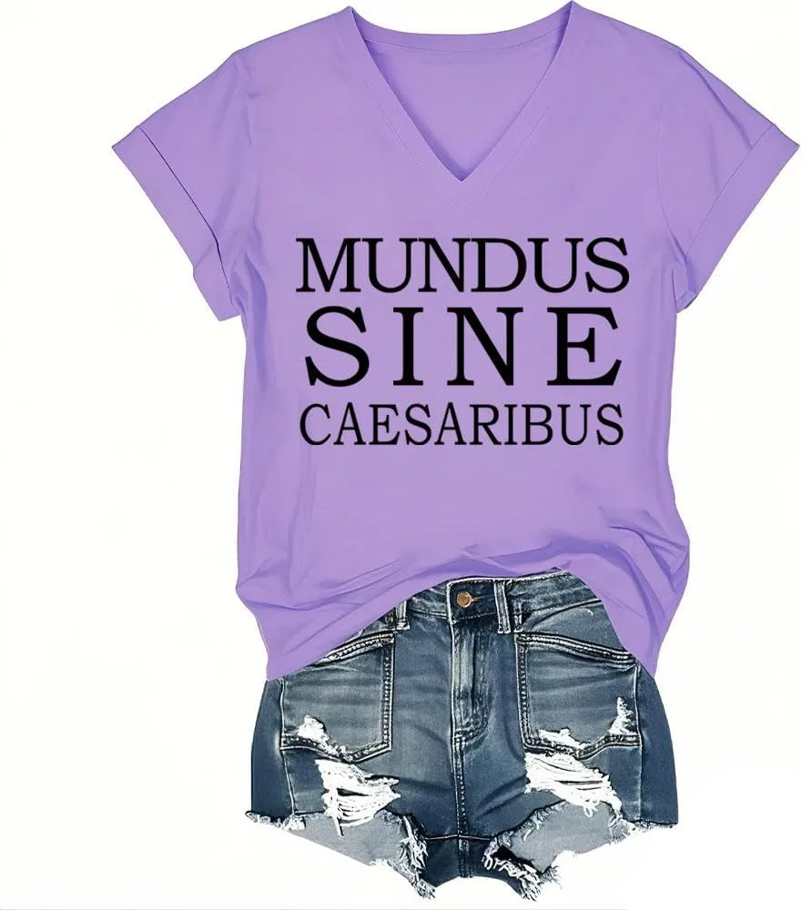 Футболка с принтом Mundus Sine Caesaribus V-образным вырезом, Purple
