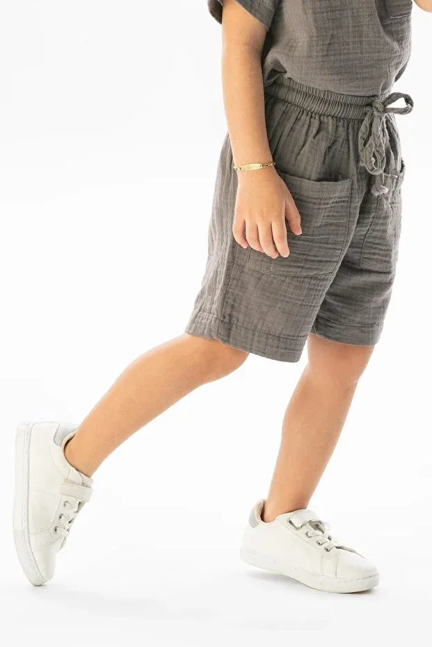 Детские шорты для девочек хлопковые Basics Eliş Şile Bezi, Gray — фото 4