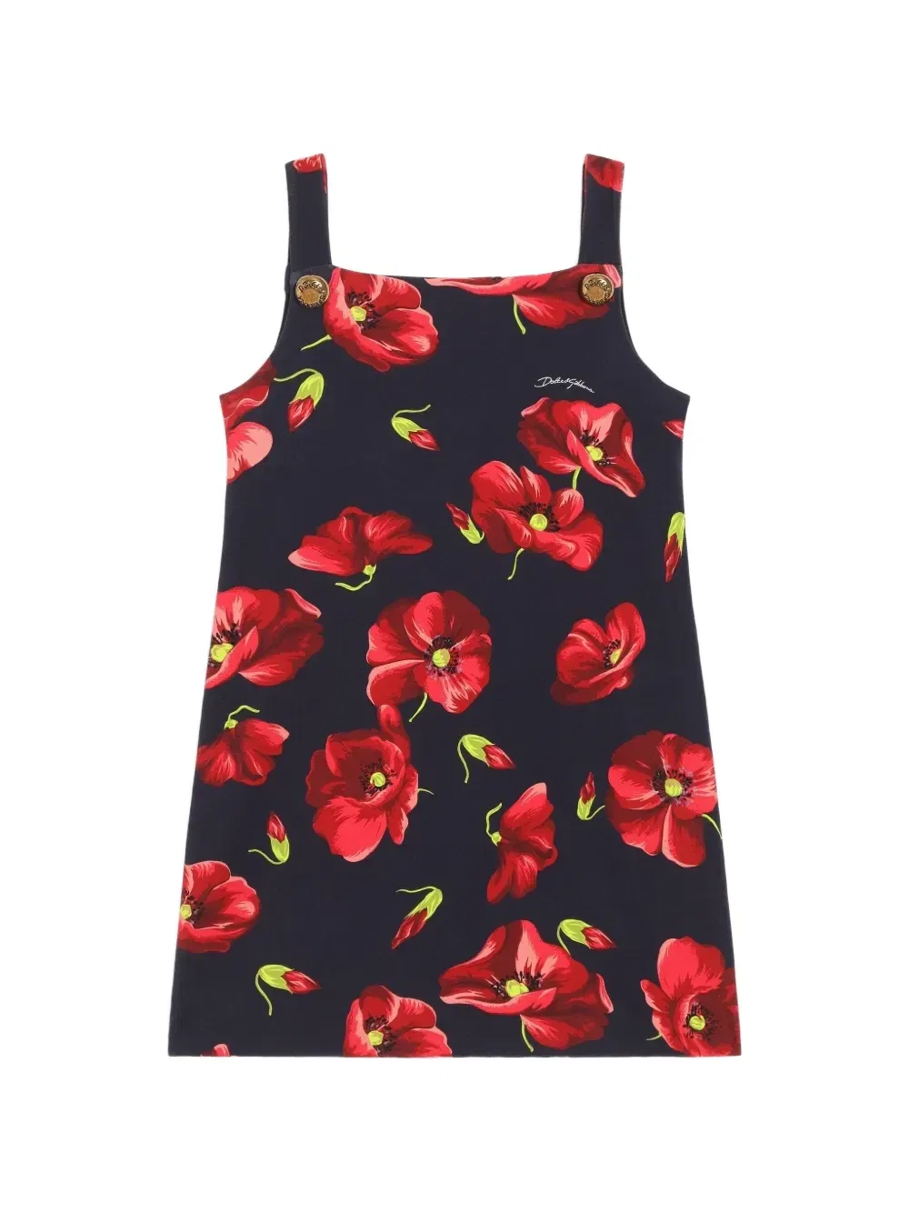 Платье из интерлока с маковым принтом Dolce & Gabbana Kids, синий