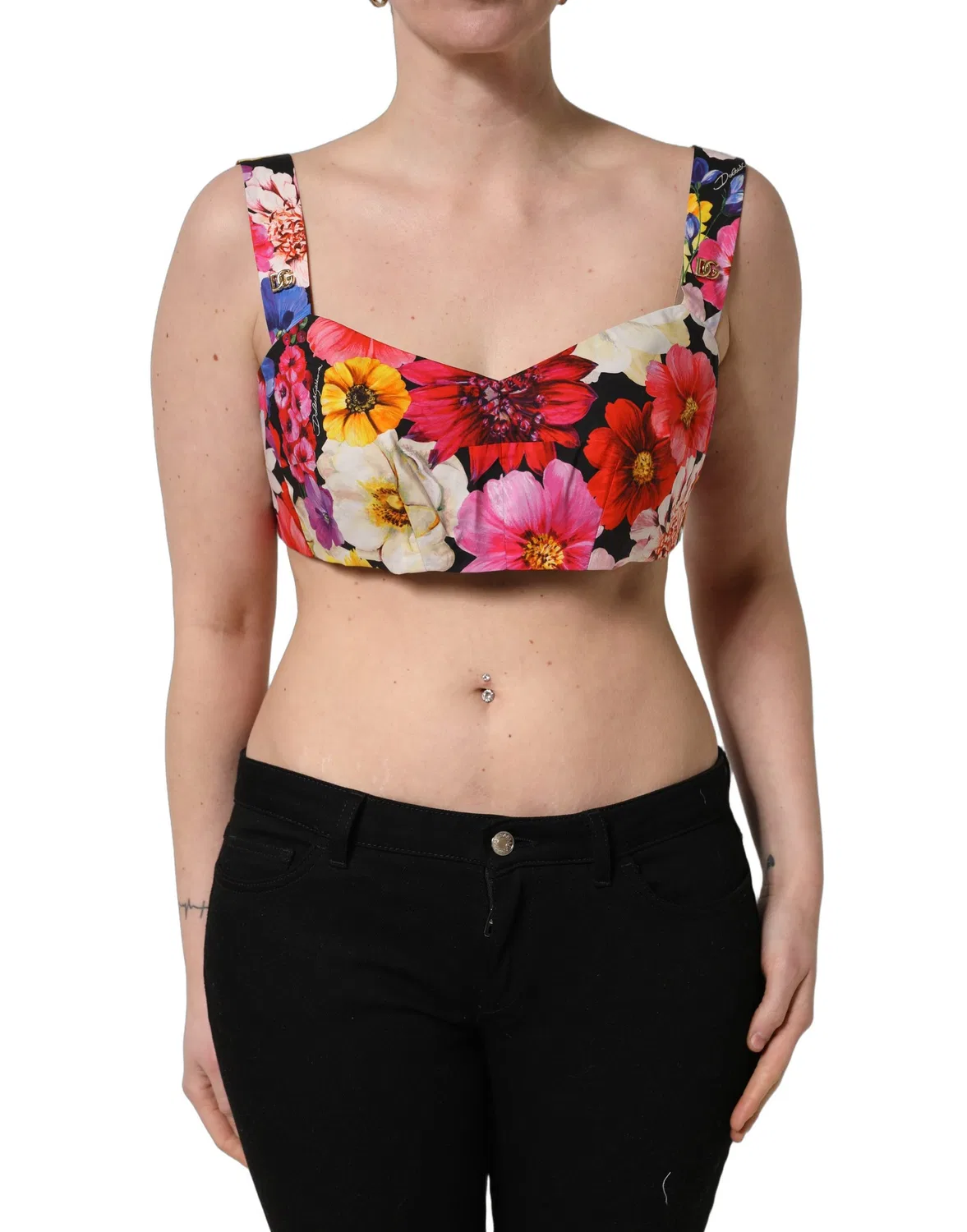 Женский топ-бандо с цветочным принтом Cropped Bustier Tank Dolce & Gabbana, Multicolor