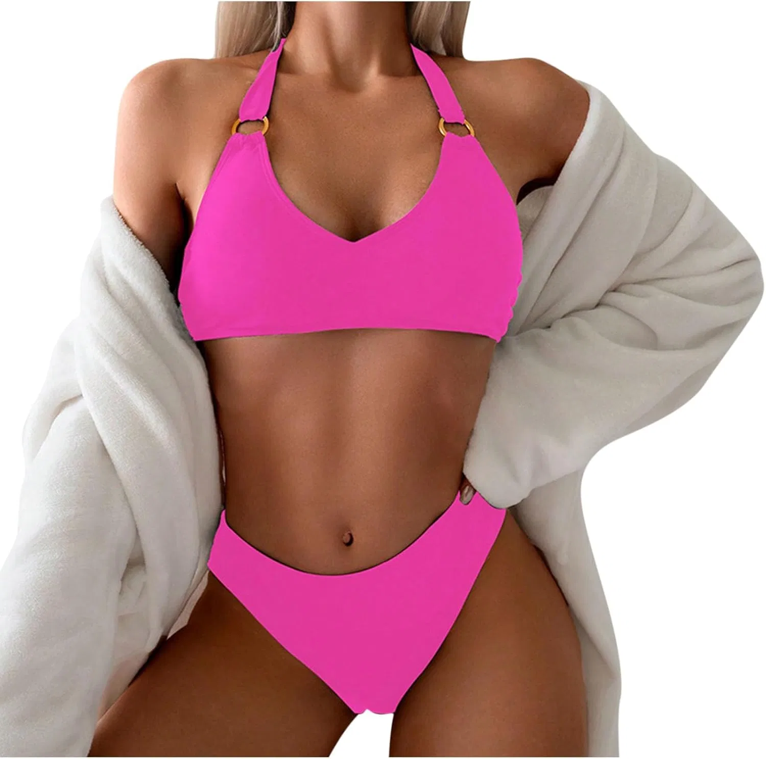 Женский бикини-сет с рюшами и регулируемыми бретелями, Hot Pink